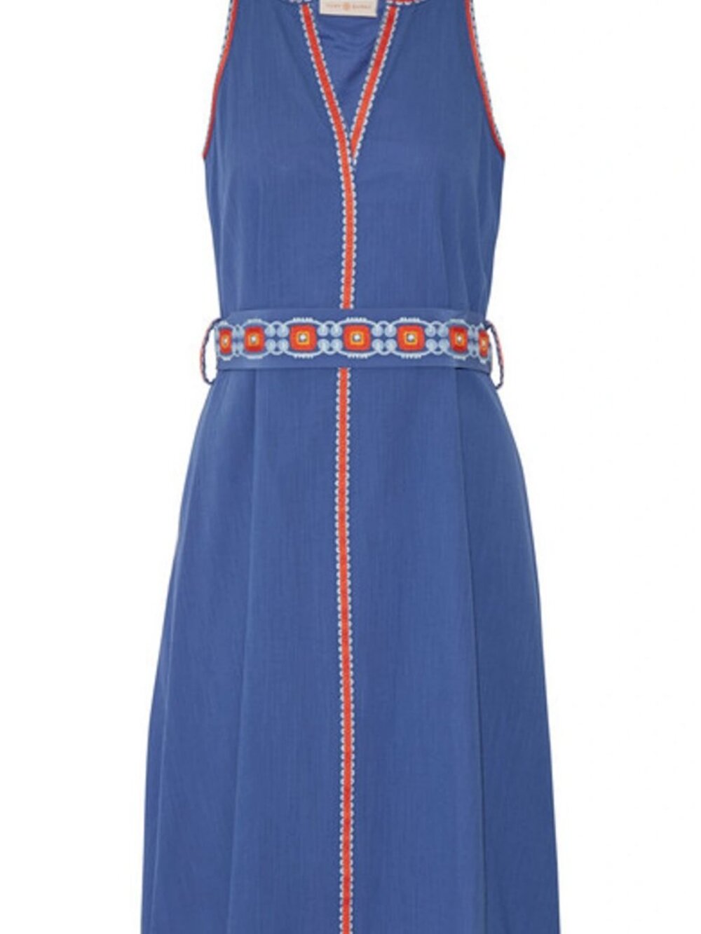 Tory Burch Savannah Embroidered Crepon Dress 4 Hudson Blue